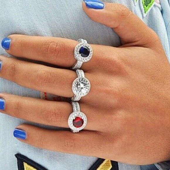 18K White Plated Gold Red CZ  Sz 5 Ring 7.50 CTTW - Picture 2 of 3